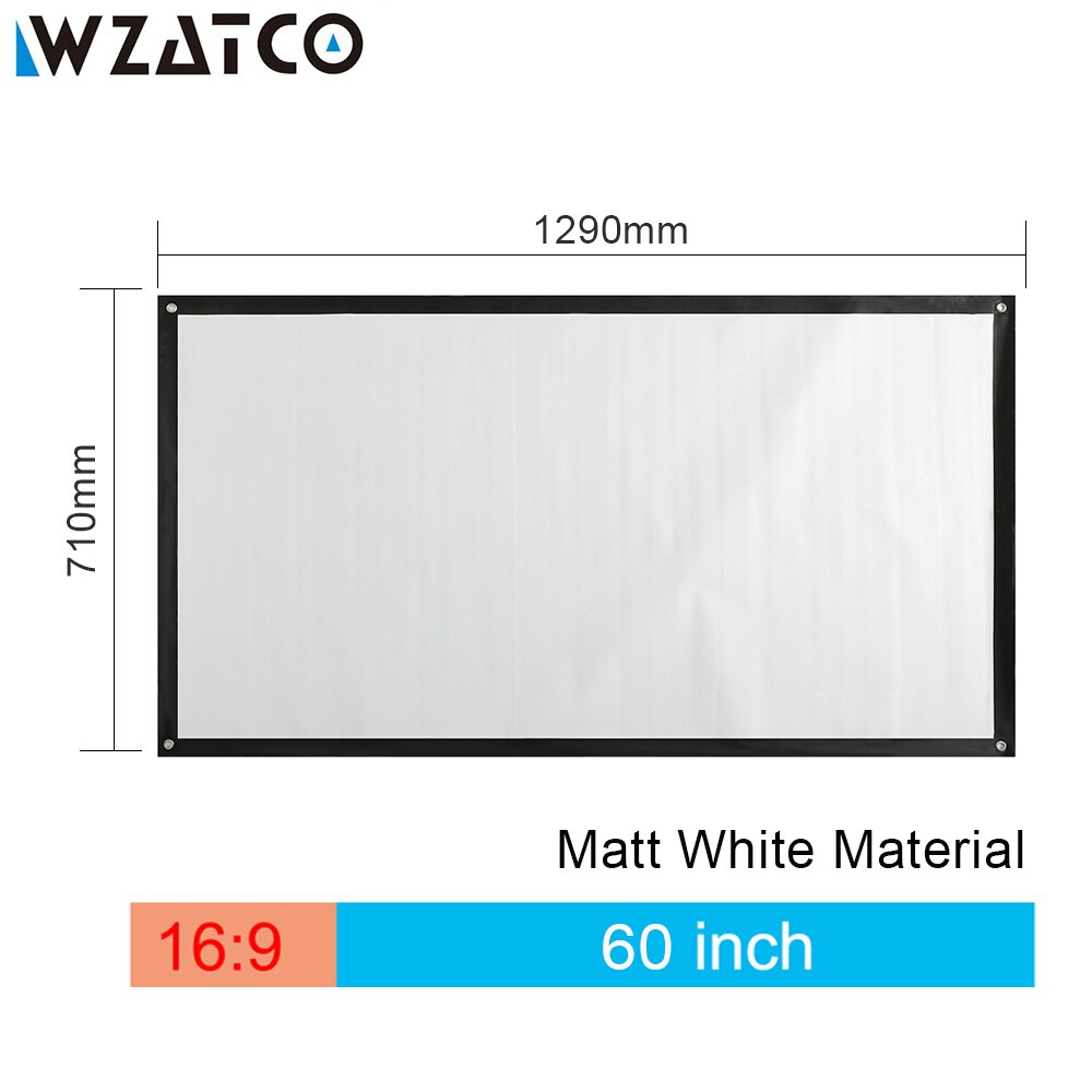 Wzatco hd projector screen 60 " 72 " 100 16:9 inch matte white portable screen front projection screen for xgimi  c80 projector