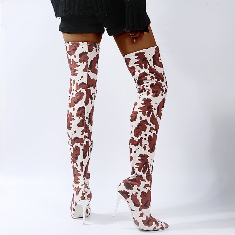 Women's High Heel Over Knee Boots Leopard Print Pointed Boots Party Casual Versatile Women's Boots