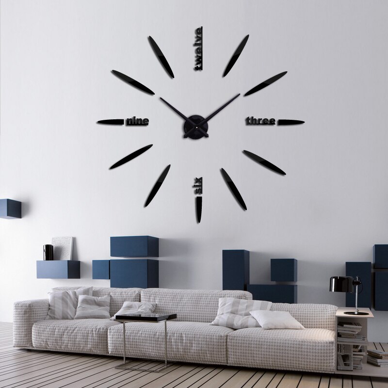 Stor 3d gjør-det-selv-veggklokke hjemmeinnredning stueklokke horloge quartz needle clocks kort speilklokke
