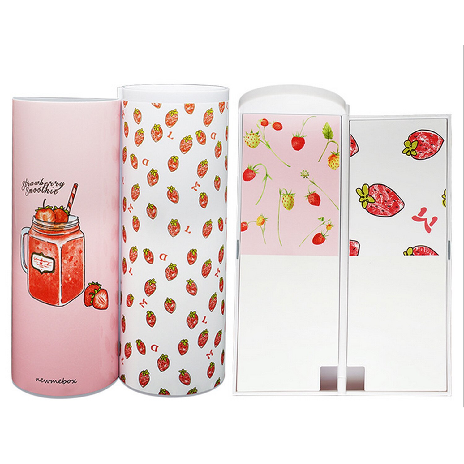 Kawaii Cartoon Plastic Double Layers Whiteboard Pencil Pen Case Box with Solar Calculator and Mirror for Students Children Girls