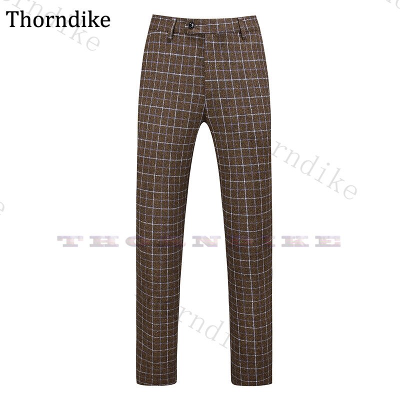Thorndike harmaa ruudullinen juhlapuku housut miehille rennot villahousut hääjuhliin syksy talvi plus kokoiset bisneshousut