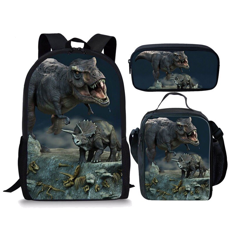 cool T-rex Dinosaurier Schule Taschen einstellen Bookbags für Teenager Jungen 3 stücke Primäbetreffend Rucksack mit Mittagessen Kasten Bleistift Taschen