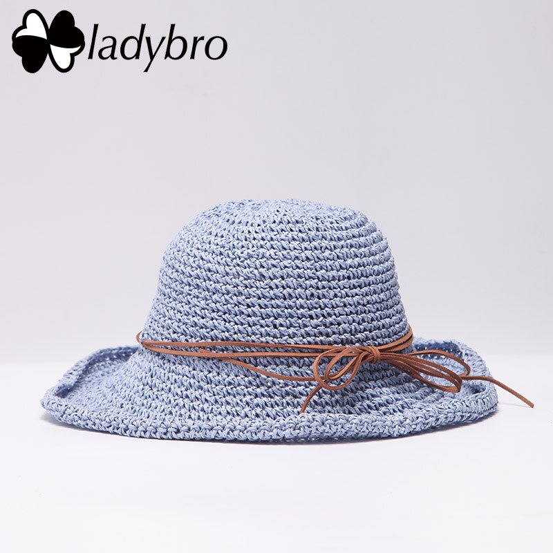 Ladybro Brand Ladies Sun Hat For Women Bowknot Raffia Straw Hat Foldable Summer Hat Wide Brim Beach Hat Female Chapeau Femme