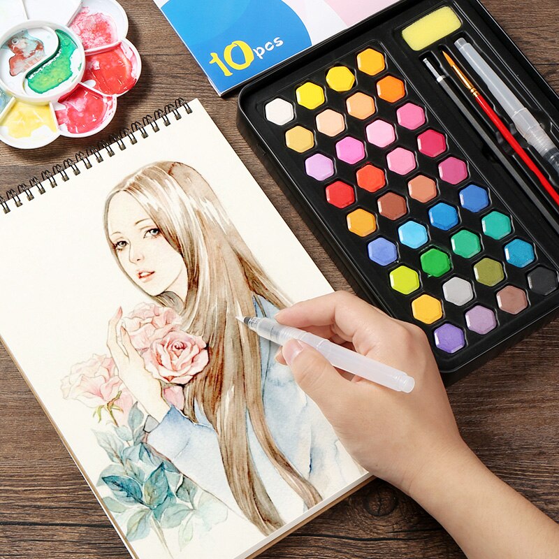 Solide Aquarel Verf Set 36 Kleuren Art Set Met Water Borstel Pen Aquarel Pigment Voor Beginners Tekening Levert