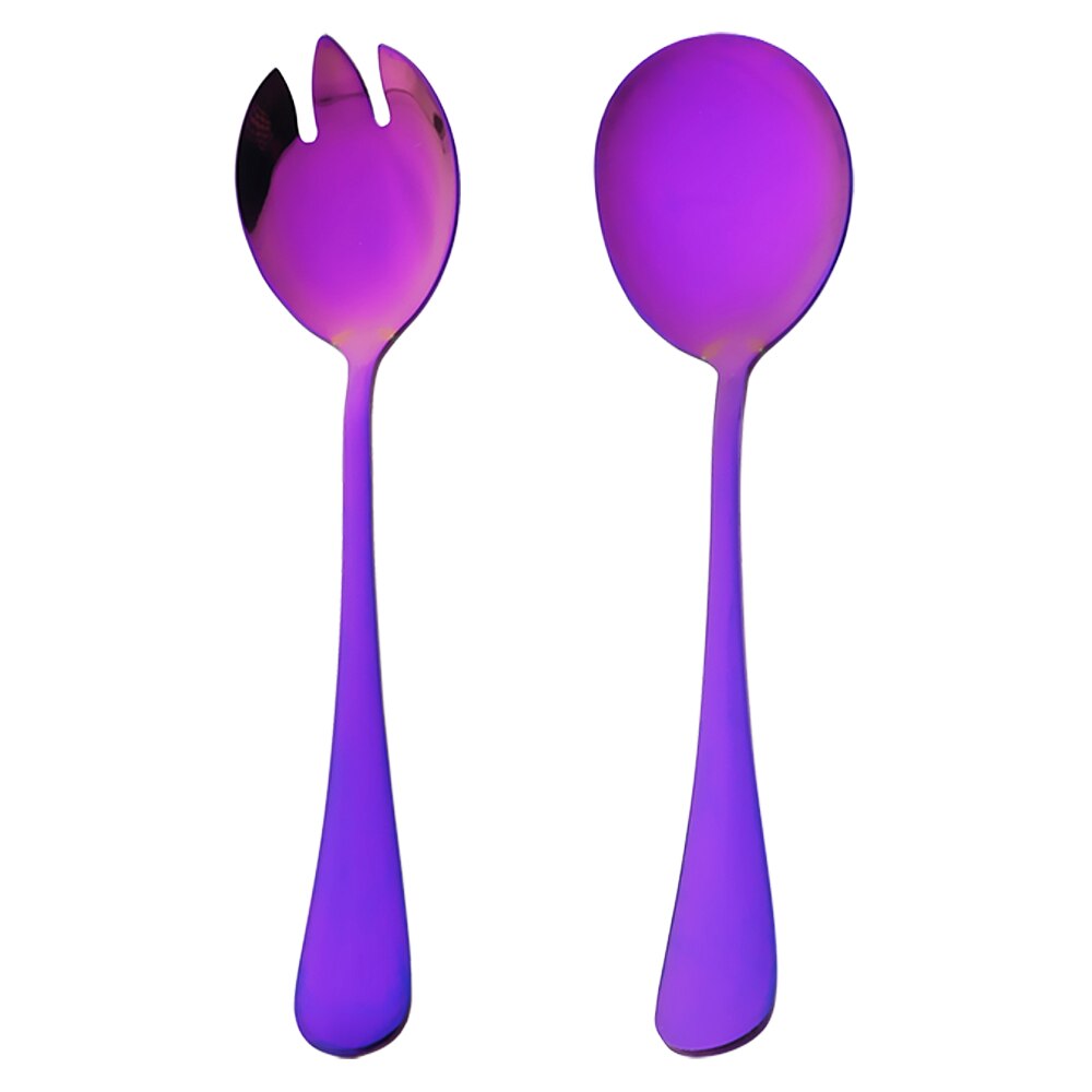 2Pcs Purple Salad Spoon Fork Dinnerware Set Salad Spoon Stainless Steel Cutlery Set Serving Spoon Fork Set Kitchen Unique Spoon: Purple