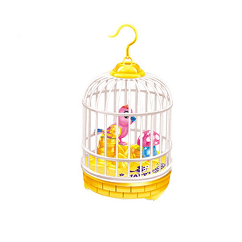 Mini Simulation Bird Cage Induction with Light Voice-activated Birdcage Toys Children's Small Birdcage Toys Novelty Toys: Yellow