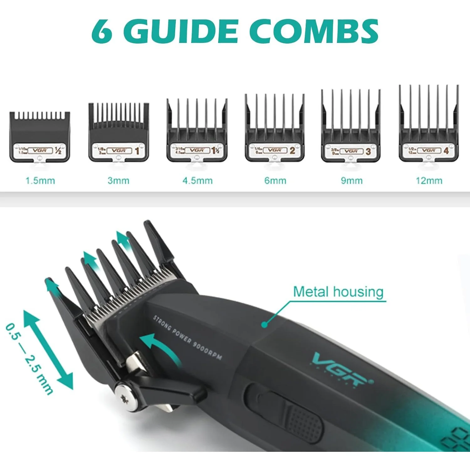 Vgr 003 906 profissional fade máquina de cortar cabelo sem fio aparadores para homens conjunto carga usb display led kit corte cabelo