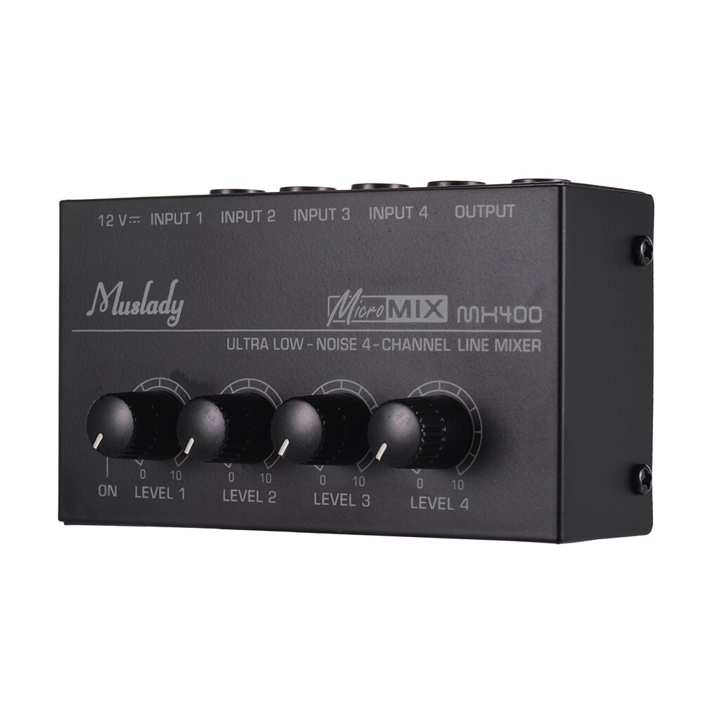 Muslady MX400 Ultra-compact Low Noise 4 Channels Line Mono Audio Mixer Accessories: Black UK plg