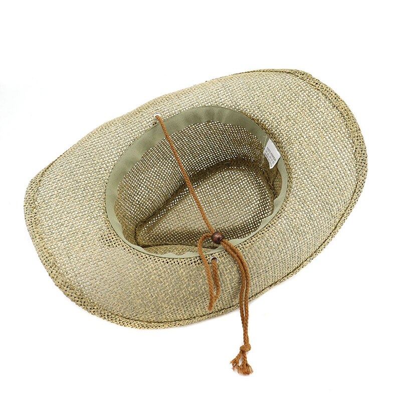 QDKPOTC Summer Unisex Western Cowboy Hats Hollow Straw Cap With Rope Outdoor Sandy Beach Men Women Caps Sun Hats