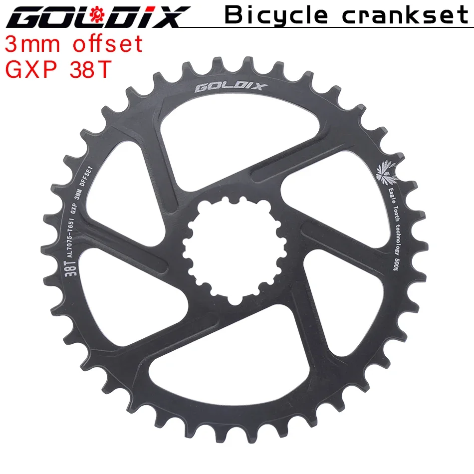 GOLDIX para plato de bicicleta de 3 clavos 0/3/6mm Offset 30/32/34/36/38T rueda de cadena de bicicleta MTB para XX1 X9 XO X01 G X NX Direct Mo: violet