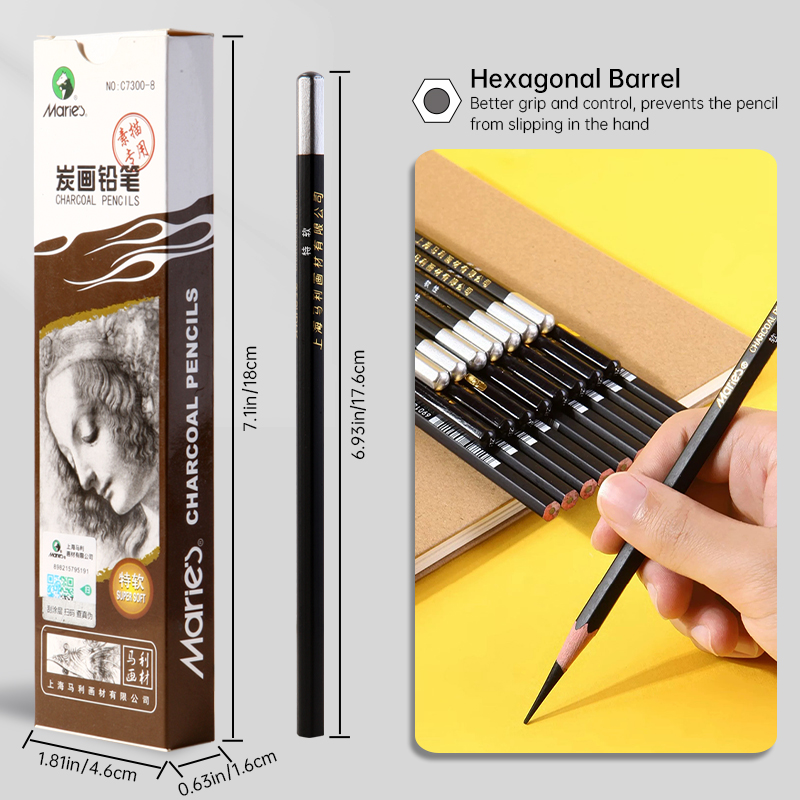 36pcs Marie's Sketch Charcoal Pencils Set for Drawing Carbon Pencils Kit for Students,Artists, for Drawing,Sketching,Shading