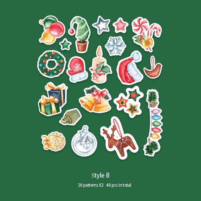 40 pcs/box Christmas tree sticker Kawaii deer sticker Adhesive cute sticker decoration scrapbook photo album diary cute statione: B