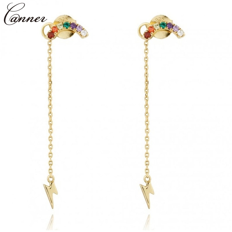 CANNER Long Tassel Earrings for Women Gold Color Chain Earings Zircon Lightning Earrings 925 Sterling Silver Jewelry Q40