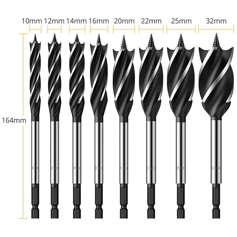 ! Wood Drill Bit Reaming Drill Wood Auger Fast Cut Woodworking Drill Bit Set 8Pcs 10Mm,12Mm,14Mm,16Mm,20Mm,22Mm,25Mm,32