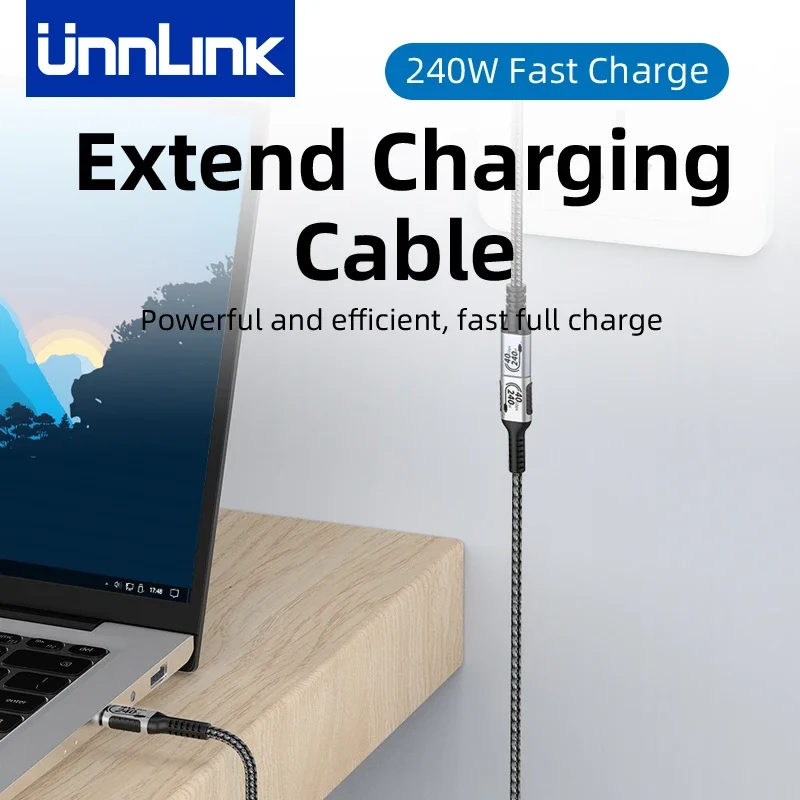 Unnlink USB C Verlengkabel Type C Extender Compatibel met Thunderbolt 4/3 USB4.0/3.2/3.1 Snel opladen voor MacBook 8K 4K