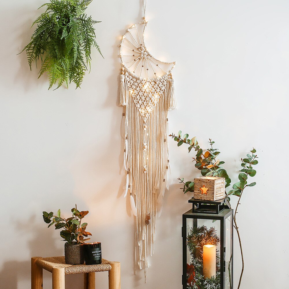 Boho Macrame Dream Catcher Giant Tapestry with Crystals Stones Moon Dream Catchers for Bedroom Bohemian Home Decor Wedding