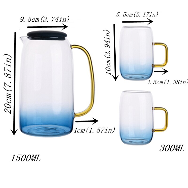 Théière en verre borosilice de 1500ML | Avec couvercle en or poignée tasses pour jus de fruits, eau et café théière fleur grande bouilloire: teaPot 2cups