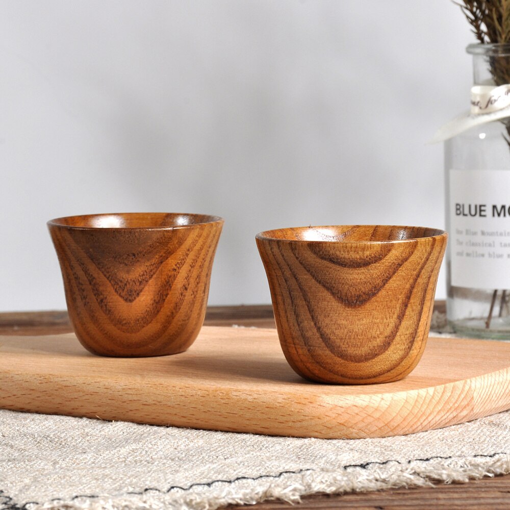 2pcs Wooden Tea Cup Solid Wood Tea Cup Natural Household Tea Cup Eco-friendly Drinking Cup