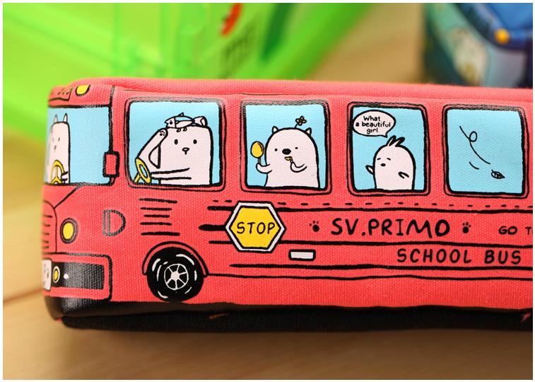 4 cores kawaii grandes sacos de lápis de ônibus 3d caso multifunções 2016 nova capacidade material escolar papelaria quente