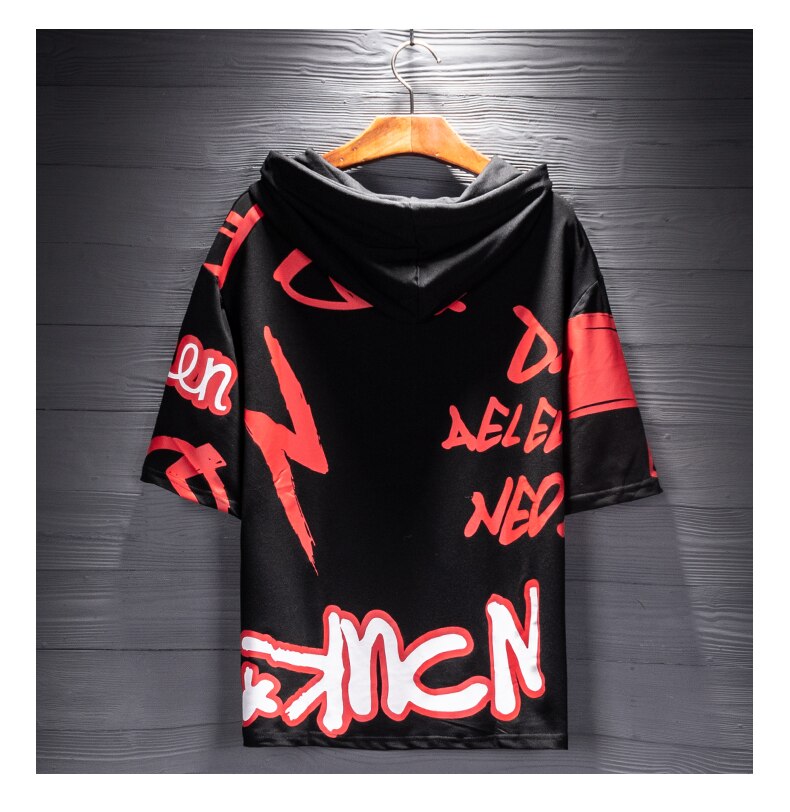 Camiseta holgada con capucha de hip hop de verano para hombre Harajuku pareja media manga a la