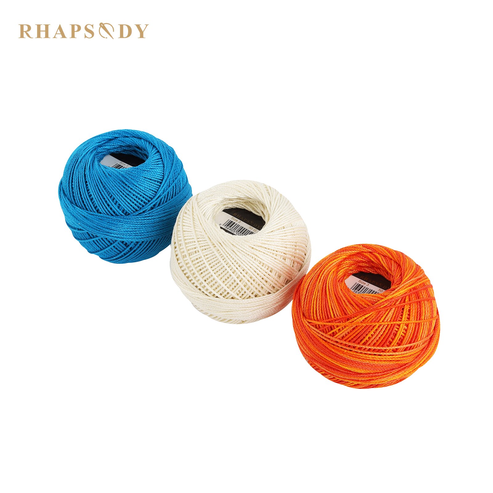 Rhapsody-Hilo de ganchillo egipcio tamaño 3, algodón perlado, colores variados, bricolaje, costura, doble mercerizado, 50g120Yds: 3 balls