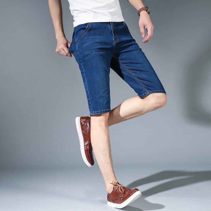 De D'été Mince En Denim De Coton de Mâle Court Hommes Genou Longueur Bleu Doux Décontracté Short