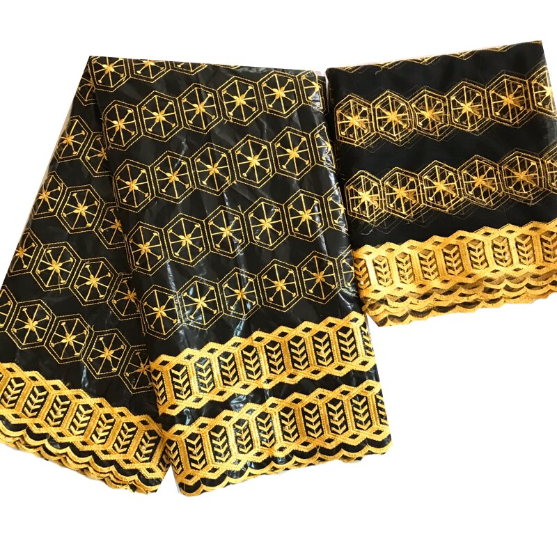 Afrikaanse Stof Borduren Bazin Riche Getzner Kralen Cavia Brokaat Stof Aso Oke Headtie Naaien Materialen Textiel 5 + 2 Yard /Lot: Black