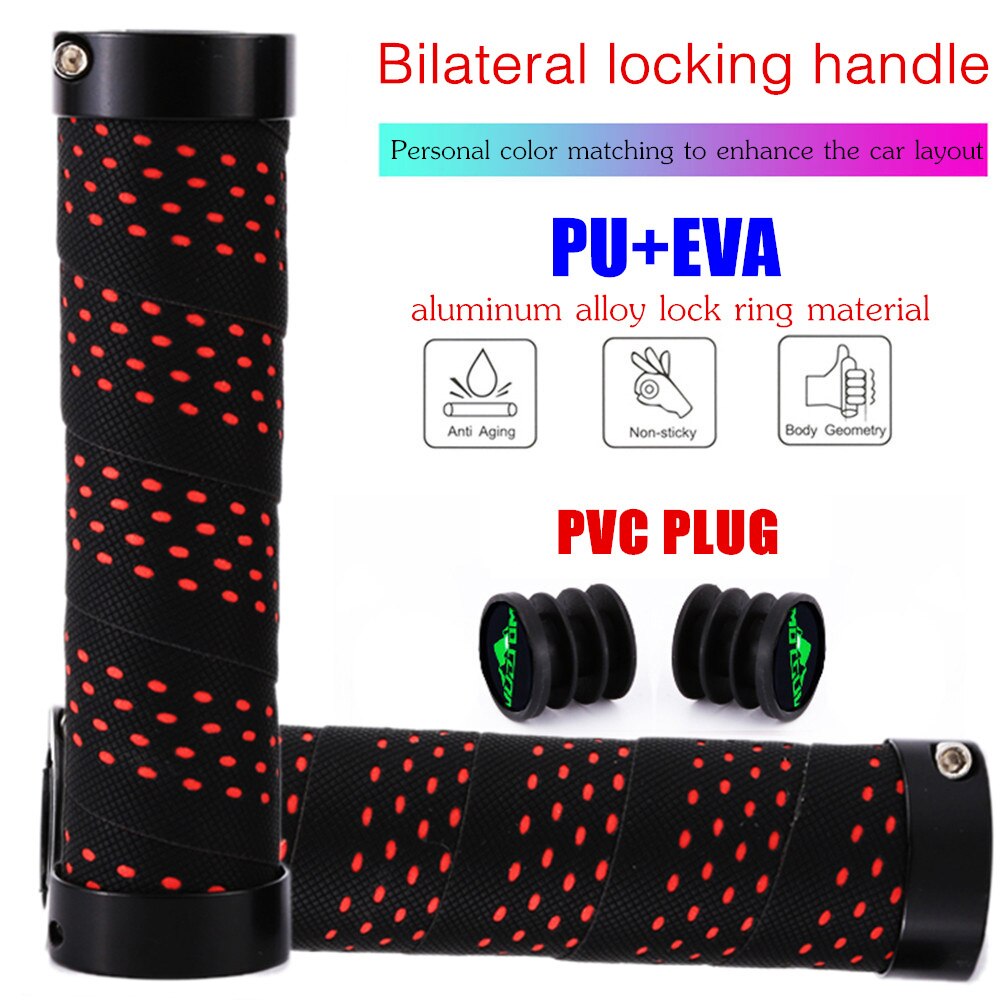MOTSUV-Puños de manillar de bicicleta, con bloqueo Bilateral, de EVA + PU + anillo de aleación, cómodo de bloquear, empuñaduras de absorción de impacto: Red