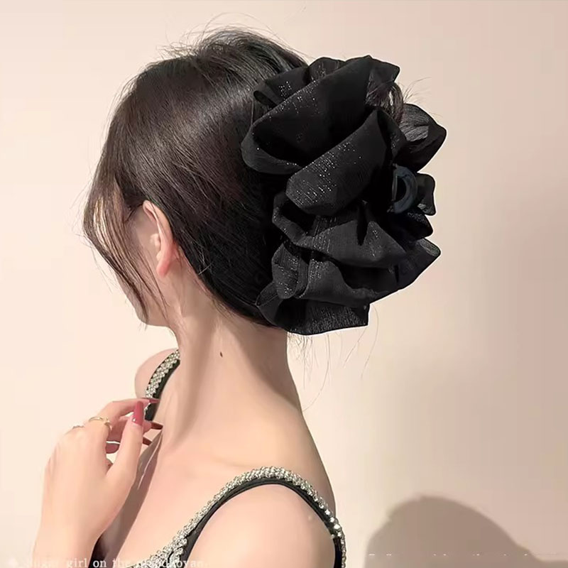 Pinza para el pelo con lazo de gasa grande de tres capas para mujer, diadema decorativa para el pelo, pinza para el pelo, accesorios para el cabello a la: Gris