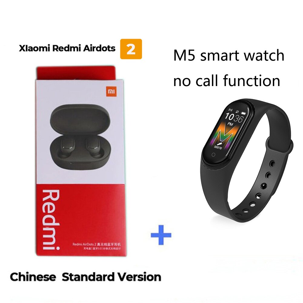 Originale Xiaomi Redmi AirDots 2 Auricolari Bluetooth TWS Senza Fili di Bluetooth V5.0 Stereo Riduzione Del Rumore Mic di Controllo Vocale Auricolare: add M5 bracelet 2