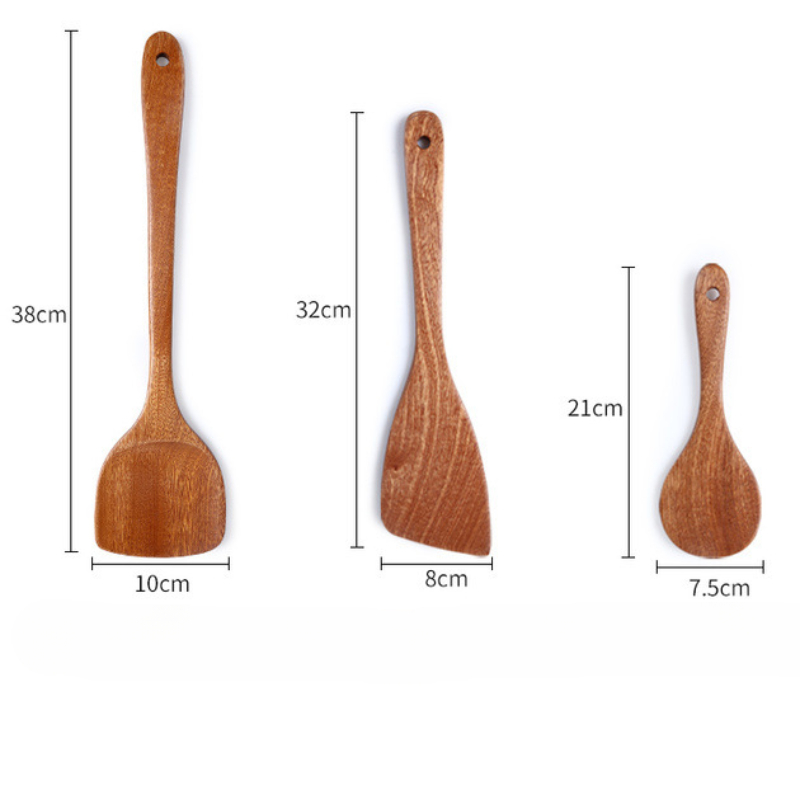 Espátula de madera, cuchara de madera, espátula para freír, cuchara de sopa resistente a altas temperaturas de madera maciza, sin pintura, sin cera, Material Natural