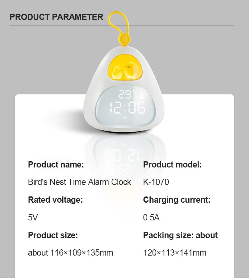 Cute Bird's Nest Time Alarm Clock Night Light Smart LED Wake-Up Light Bedroom Desktop Accompany Sleeping Nightlight