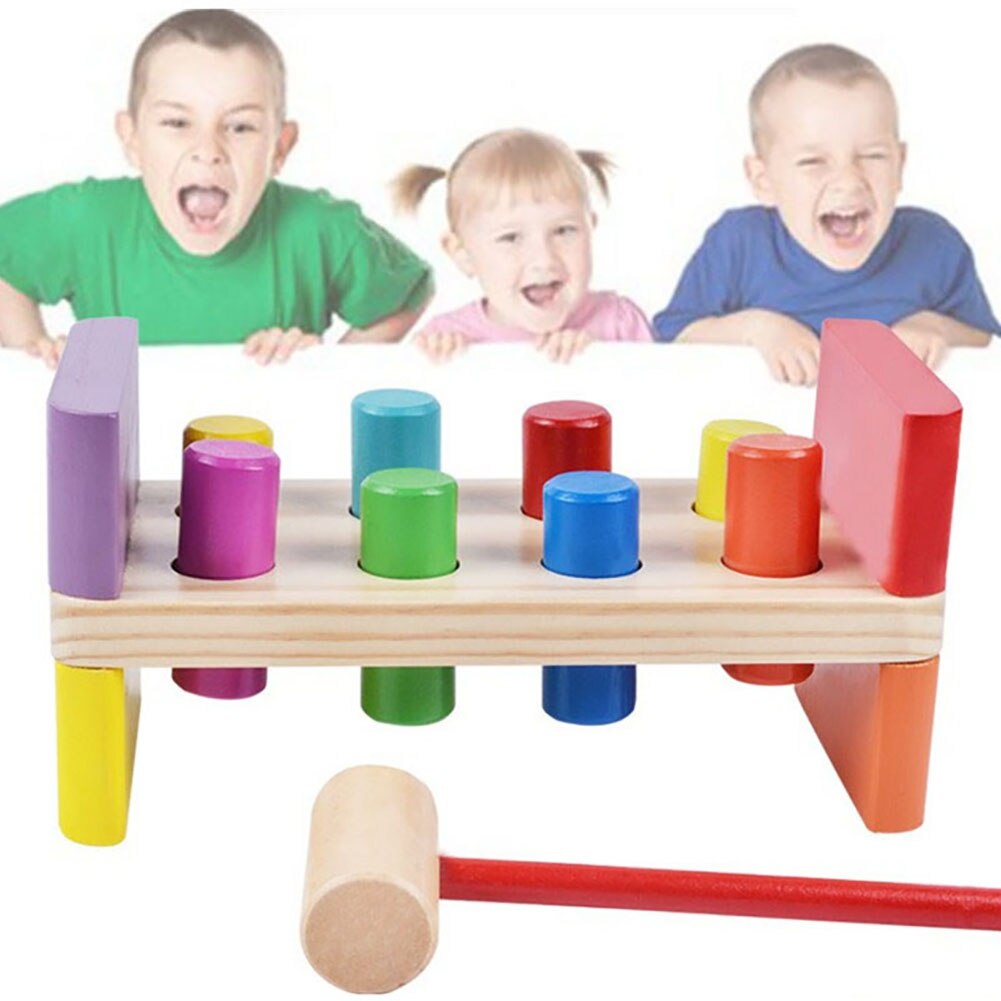 Banc de frappe en bois coloré pour enfants d&#39;âge préscolaire, jouet de frappe avec marteau pour bébés