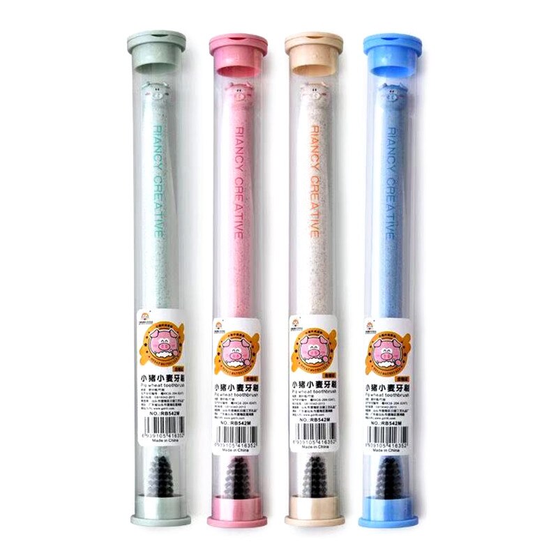 Cartoon Pig Wheat Straw Handle Toothbrush Soft Bamboo Fiber Manual Toothbrushes Sparkling Teeth Travel Toothbrush