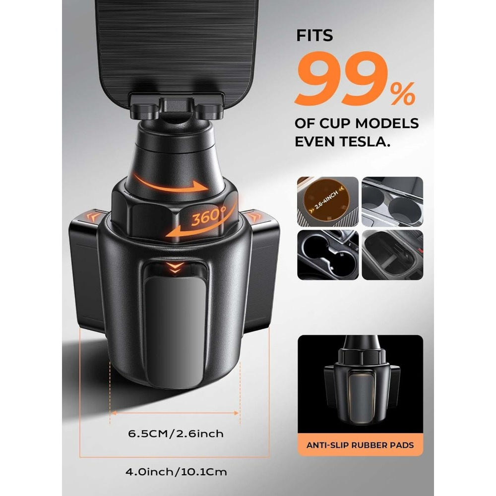 ​ ​ Ulepszony uchwyt na telefon w kształcie kubka ​ ​ – 360 ° Regulowany uchwyt samochodowy pasujący robić wszystkich telefonów 4-7 cali, uniwersalny uchwyt samochodowy robić samochodów, wózków golfowych i uchwytów.