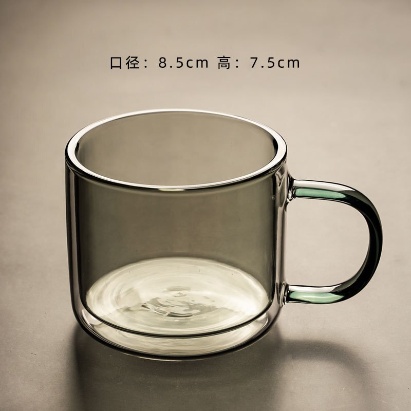 Nordic Style Double Wall Glass High Borosilicate Colored Glass Cup Heat Resistant Tea Coffee Mug with Handle Whiskey Beer Mug: Gray