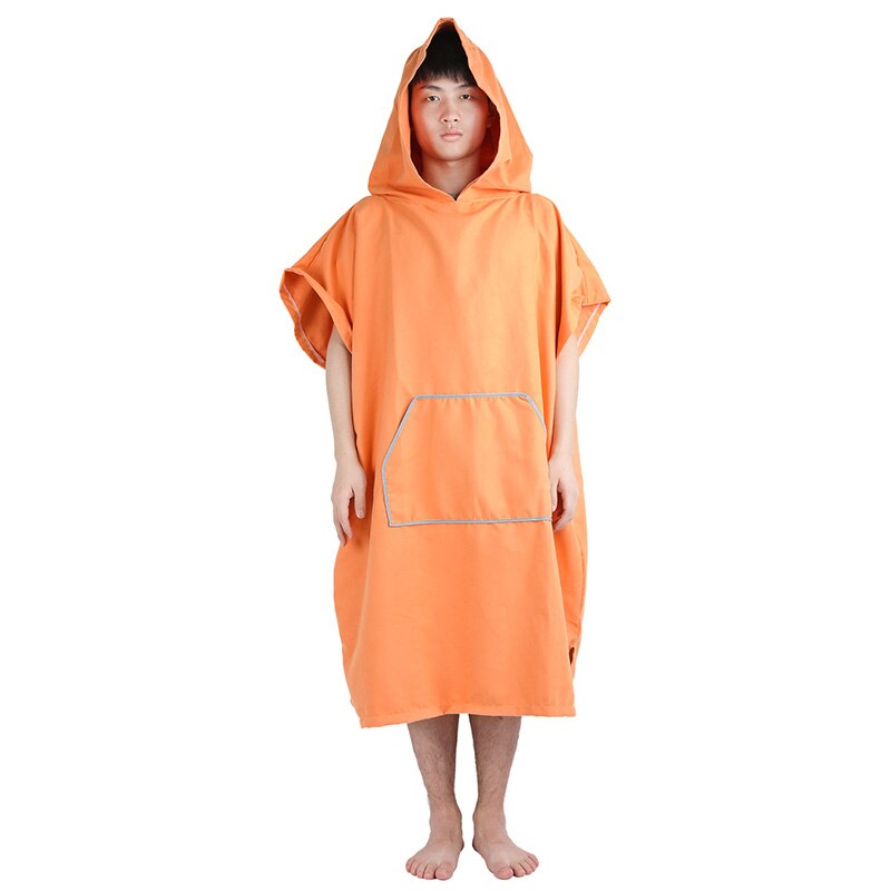 Ærmeløs omklædningsbadekåbe med lomme, hurtigtørrende surf poncho håndklæde med hætte, en størrelse passer til alle: Orange