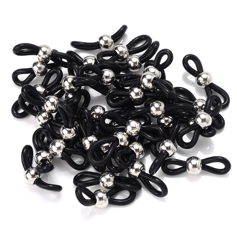 Boucle de retenue de lunettes, 50 pièces, crochet d&#39;oreille, chaîne de lunettes, extrémités de corde, support de cordon, sangle de retenue, Connecto: Black Silver