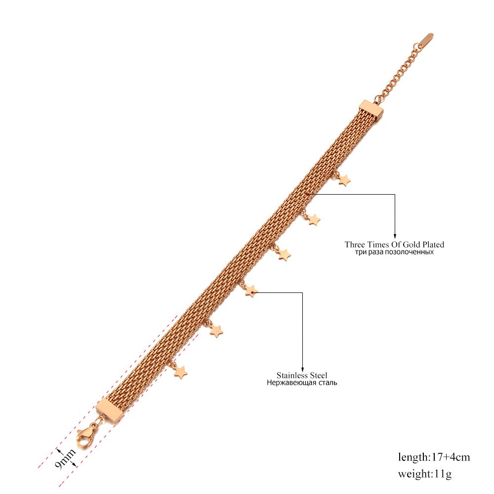 JeeMango Titanium Steel Rose Gold Chain & Link Network Bracelets Bangle Jewelry Bohemia Star Charm Bracelet For Women JB20056