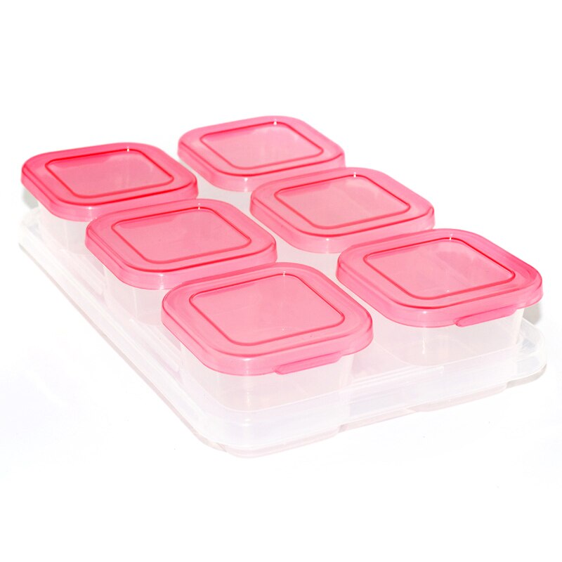 Small Grid Dessert Fruit Separate Storage Frozen Box Complementary Food Box Fresh-keeping Box Baby food supplement storage box: 04 Pink 6