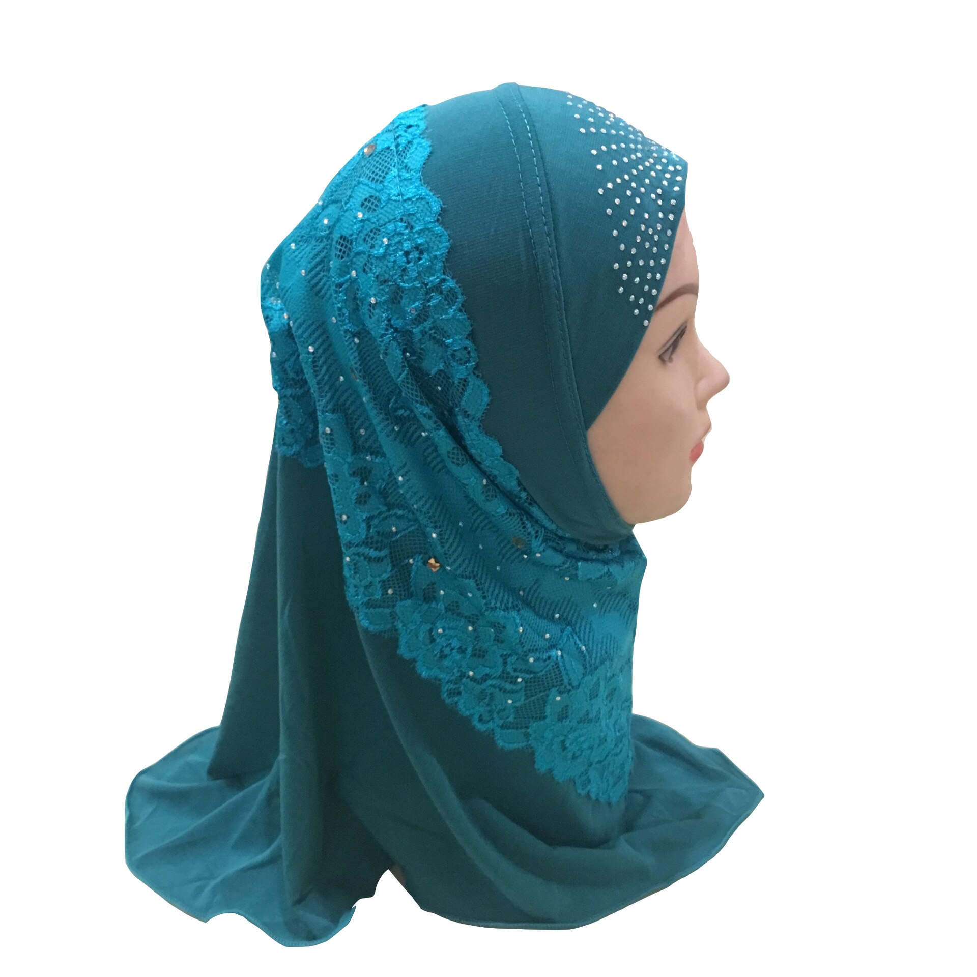 DIANRUO Girls Kids Muslim Hijab Islamic Arab Prayer Printed Scarf Cap Shawls Amira Headwear Leopard Patchwork Headscarf N402: Cyan
