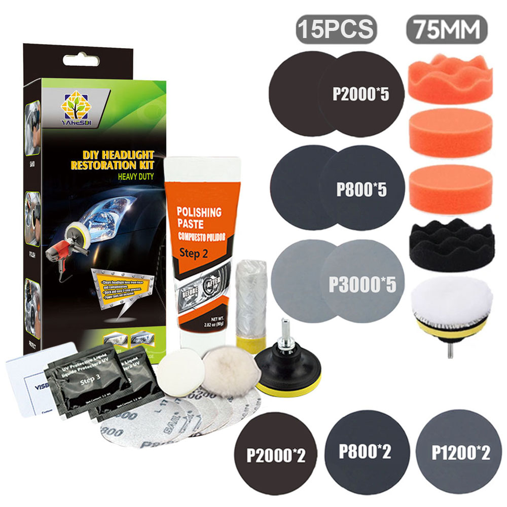 Headlight Restoration Kit DIY Car Headlight Polishing Tool Remove Yellowing & Scratches,Anti-Fogging UV Coating: Brown
