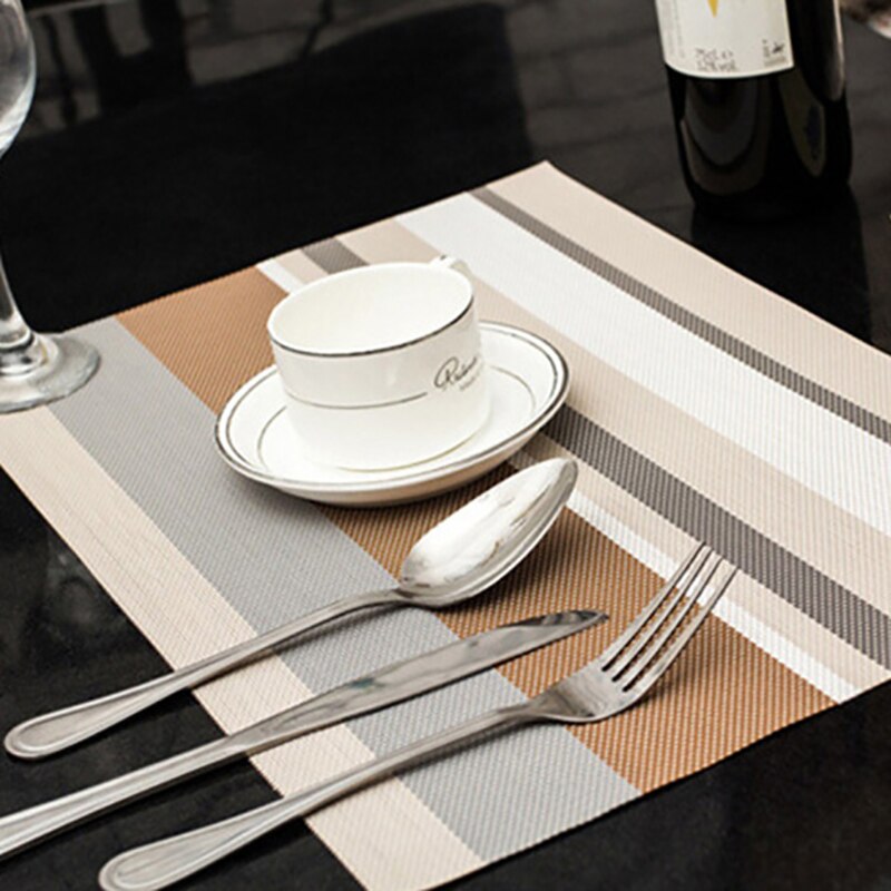 30*45cm Non-slip Pad Kitchen Accessories Stripe Pattern Dining Table Mats Oil-proof Table Placemat Heat Insulation Waterproof: coffee
