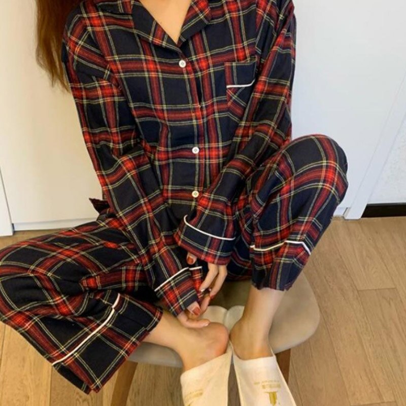 1 sett par pyjamas sett rutenett farge hjemmeklær for kvinner menn nattøy myk bomull pyjamas par pyjamas mujer hjemmedresser