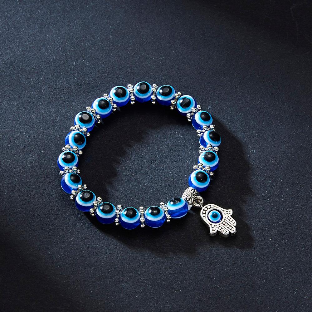 Rinhoo Turkse Ogen Armbanden Voor Vrouwen Blue Kralen Evil Eye Bead Palm Bedelarmband Elastische Paar Lucky Sieraden Party Pulseira