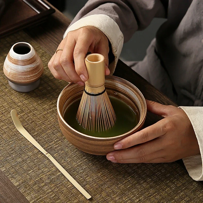 Juego de licuadora Matcha japonesa, batidor de bambú, cucharadita, cepillo, horno, juegos de herramientas para té, elaboración de té para beber en interiores, 4 Uds.