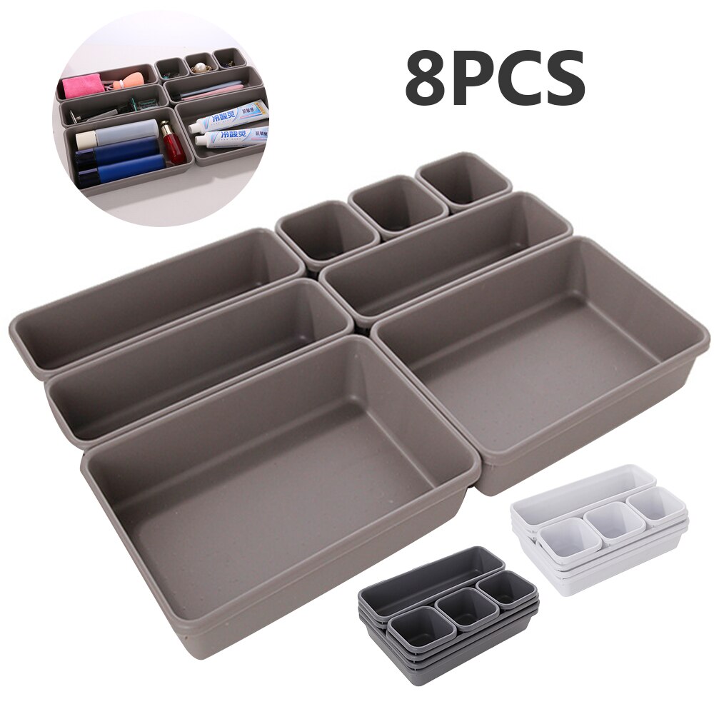 8PCs Divide Drawer Organizer Box Storage Trays Box Office Home Kitchen Bathroom Cupboard Desk Jewelry Makeup Organization
