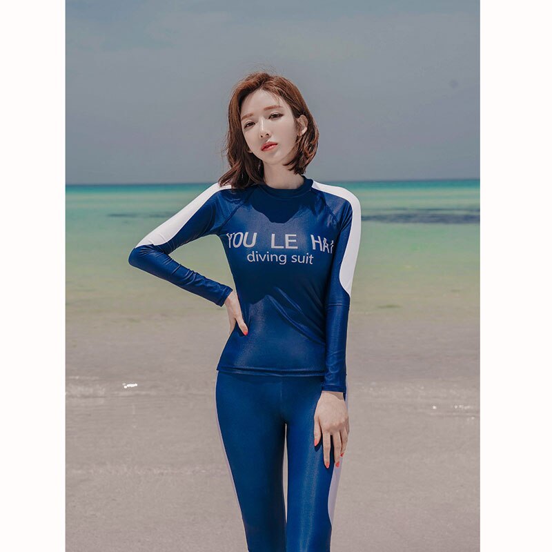 Kvinders upf 50+  udslæt vagt 3 stk sæt langærmet vand strand surf svømmetøj skjorter leggings fuld uv / solbeskyttelse badetøj aktivtøj