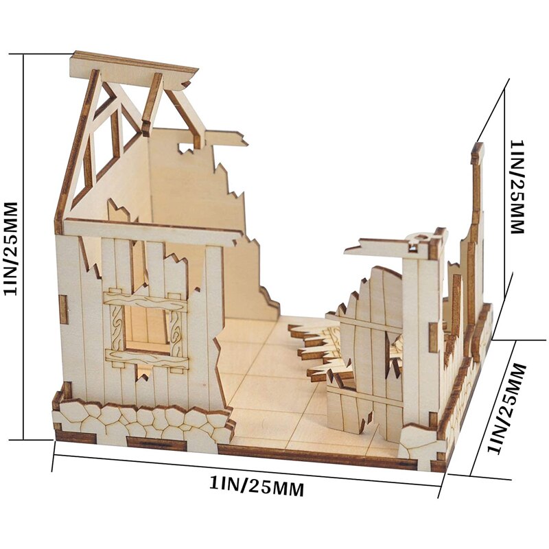 Ruined House Wooden Destroyed Building Medieval Fantasy Village Terrain Scatter for Dungeons and Dragons, Wargame, D&D