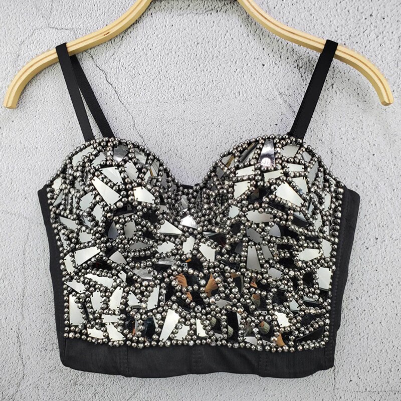 Vuxen jazz dans kostym spegel kläder sexig väst topp amerikanska kläder scen fest rave wear dj gogo prestanda outfit 991